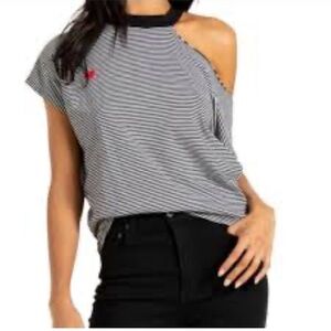 n:PHILANTHROPY Asymmetrical Black and White Short Sleeve Tee